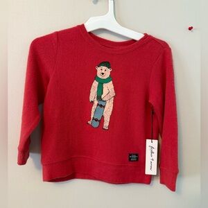Feather 4 arrow Red Kids Christmas Sweater with Bear Design